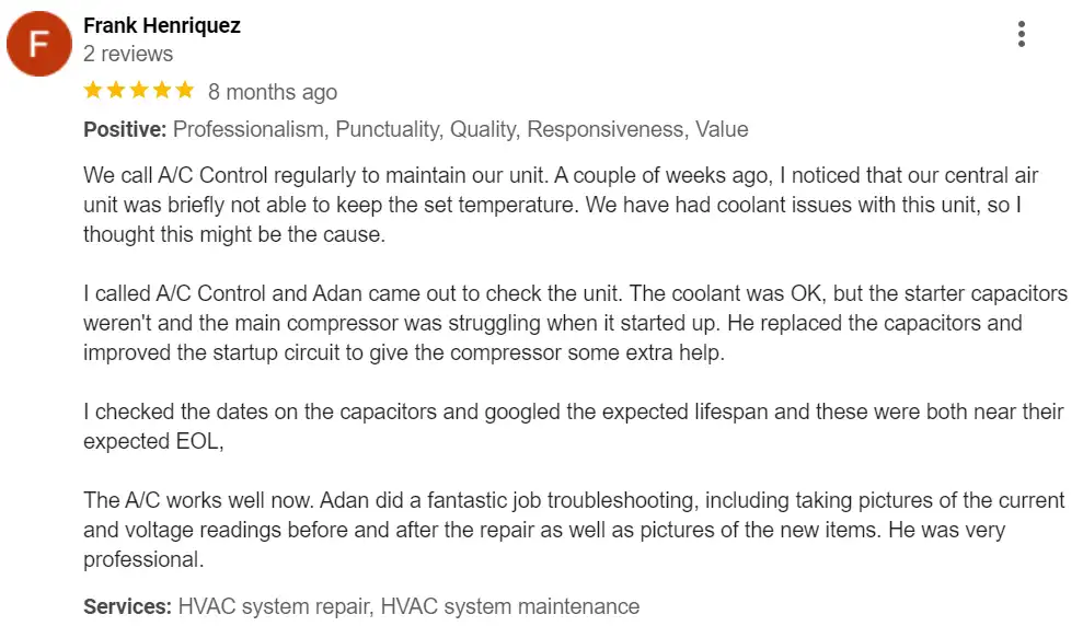 HVAC review - 5 stars